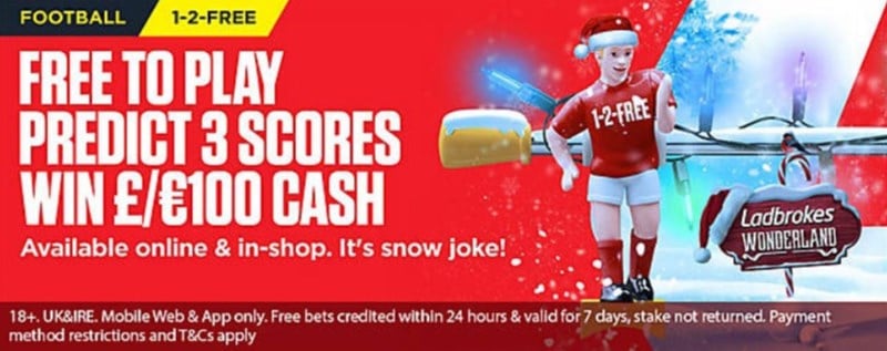 1-2-Free: Win £100 in CASH if you correctly predict three scores with  Ladbrokes' free to play football game - enter now!