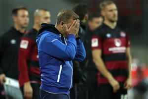 NUREMBERG, GERMANY - OCTOBER 05: Markus Anfang, head coach of Darmstadt reacts during the Second Bundesliga match between 1. FC Nürnberg and SV Darmstadt 98 at Max-Morlock-Stadion on October 05, 2020 in Nuremberg, Germany. (Photo by Alexander Hassenstein/Getty Images)