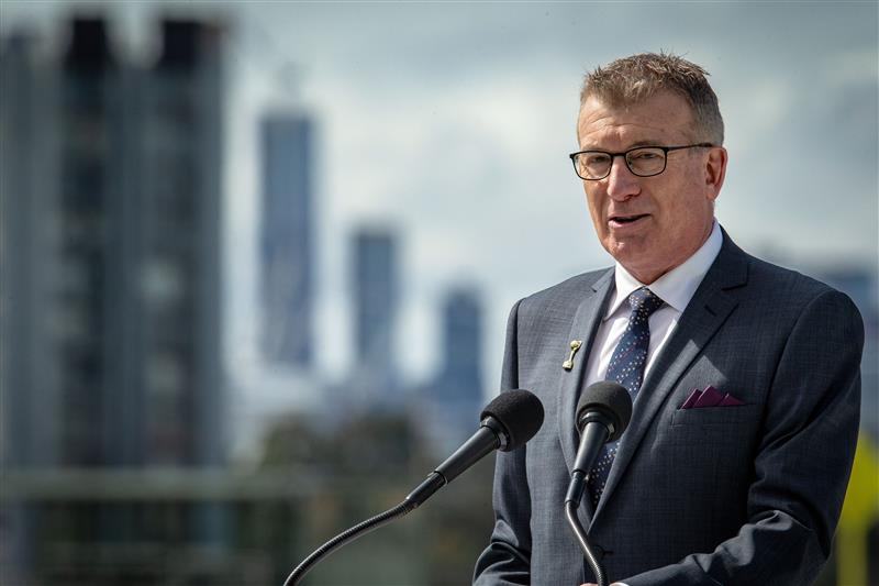 MELBOURNE, AUSTRALIA - OCTOBER 27: Network 10’s Stephen Quartermain speaks the Melbourne Cup Carnival launch at Flemington Racecourse on October 27, 2020 in Melbourne, Australia. (Photo by Darrian Traynor/Getty Images)