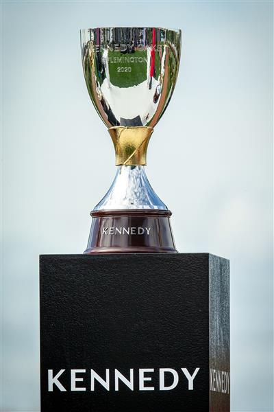 MELBOURNE, AUSTRALIA - OCTOBER 27: The trophy for the Kennedy Oaks is seen during the Melbourne Cup Carnival launch at Flemington Racecourse on October 27, 2020 in Melbourne, Australia. (Photo by Darrian Traynor/Getty Images)