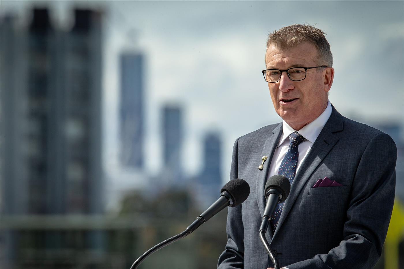 MELBOURNE, AUSTRALIA - OCTOBER 27: Network 10’s Stephen Quartermain speaks the Melbourne Cup Carnival launch at Flemington Racecourse on October 27, 2020 in Melbourne, Australia. (Photo by Darrian Traynor/Getty Images)