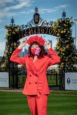 MELBOURNE, AUSTRALIA - OCTOBER 27: Kim Fletcher – Myer milliner poses for a photo during the Melbourne Cup Carnival launch at Flemington Racecourse on October 27, 2020 in Melbourne, Australia. (Photo by Darrian Traynor/Getty Images)