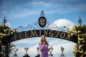 MELBOURNE, AUSTRALIA - OCTOBER 27: Melbourne Cup Carnival Ambassador Nadia Bartel speaks at the Melbourne Cup Carnival launch at Flemington Racecourse on October 27, 2020 in Melbourne, Australia. (Photo by Darrian Traynor/Getty Images)