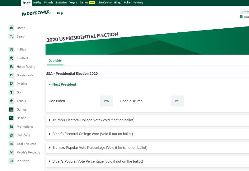 Next US President Odds update Biden out to 2/5 and Trump at 2/1