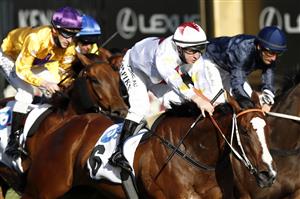 MELBOURNE, AUSTRALIA - NOVEMBER 05: William Pike on board Written Beauty wins race 9 the Network 10 Red Roses Stakes during 2020 Kennedy Oaks Day at Flemington Racecourse on November 05, 2020 in Melbourne, Australia. (Photo by Darrian Traynor/Getty Images for the VRC)