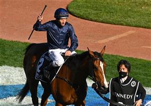 MELBOURNE, AUSTRALIA - NOVEMBER 05: Damien Oliver riding Personal returns to scale after winning the Kennedy Oaks during 2020 Kennedy Oaks Day at Flemington Racecourse on November 05, 2020 in Melbourne, Australia. (Photo by Quinn Rooney/Getty Images for the VRC)