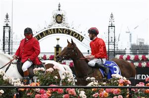 MELBOURNE, AUSTRALIA - NOVEMBER 05: Jordan Childs riding #9 Dosh returns to scale after winning race two the Darley Ottawa Stakes during 2020 Kennedy Oaks Day at Flemington Racecourse on November 05, 2020 in Melbourne, Australia. (Photo by Daniel Pockett/Getty Images for the VRC)