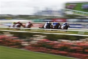 MELBOURNE, AUSTRALIA - NOVEMBER 05: Michael Poy riding #6 Ancestry wins race three the G.h. Mumm Century Stakes during 2020 Kennedy Oaks Day at Flemington Racecourse on November 05, 2020 in Melbourne, Australia. (Photo by Daniel Pockett/Getty Images for the VRC)