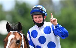 MELBOURNE, AUSTRALIA - NOVEMBER 05: Jockey Michael Poy returns to scale after riding Ancestry to win Race 3, the G.h. Mumm Century Stakes, during 2020 Kennedy Oaks Day at Flemington Racecourse on November 05, 2020 in Melbourne, Australia. (Photo by Vince Caligiuri/Getty Images for the VRC)