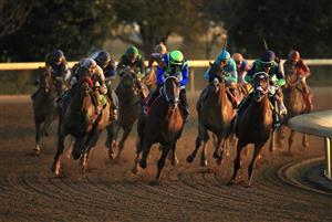 LEXINGTON, KENTUCKY - NOVEMBER 06: The horses round the fourth turn in the Breeder's Cup Juvenile during the 2020 Breeder's Cup at Keeneland on November 06, 2020 in Lexington, Kentucky. (Photo by Andy Lyons/Getty Images)