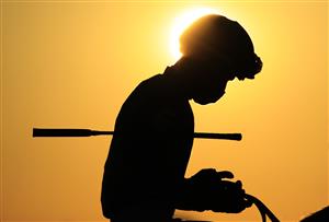 LEXINGTON, KENTUCKY - NOVEMBER 06: The sun sets on the jockeys before the start of the Breeder's Cup Juvenile during the 2020 Breeder's Cup at Keeneland on November 06, 2020 in Lexington, Kentucky. (Photo by Andy Lyons/Getty Images)