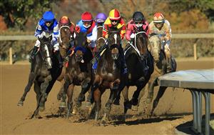 LEXINGTON, KENTUCKY - NOVEMBER 06: The field rounds the second turn in the Juvenile Fillies during the 2020 Breeders Cup at Keeneland on November 06, 2020 in Lexington, Kentucky. (Photo by Andy Lyons/Getty Images)