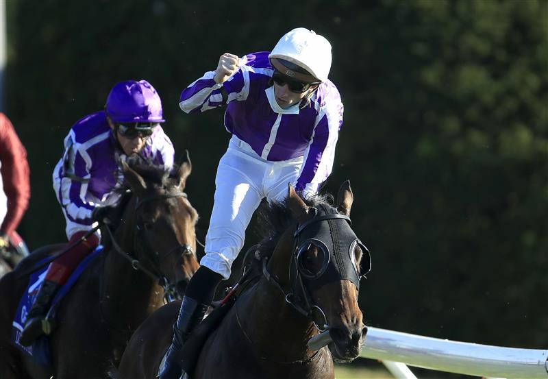 LEXINGTON, KENTUCKY - NOVEMBER 07:   Christophe Soumilion celebrates after riding Order of Australia to victory in the Breeders' Cup Mile during 2020 Breeders' Cup at Keeneland on November 07, 2020 in Lexington, Kentucky. (Photo by Andy Lyons/Getty Images)