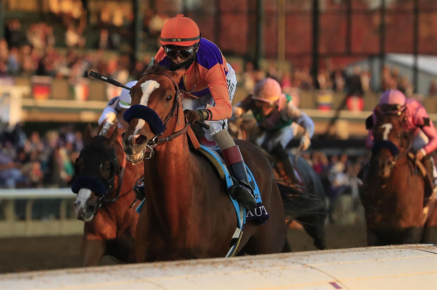 LEXINGTON, KENTUCKY - NOVEMBER 07:   Authentic with John Velazquez aboard runs to victory in the Breeders' Cup Classic during 2020 Breeders' Cup at Keeneland on November 07, 2020 in Lexington, Kentucky. (Photo by Andy Lyons/Getty Images)