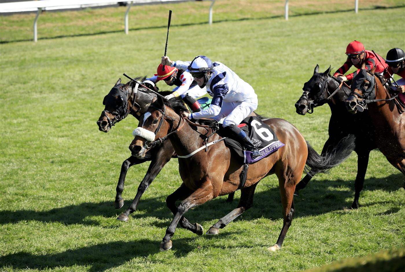 LEXINGTON, KENTUCKY - NOVEMBER 07:   Glass Slippers with Tom Eaves aboard runs to victory in the Turf Sprint during 2020 Breeders' Cup at Keeneland on November 07, 2020 in Lexington, Kentucky. (Photo by Andy Lyons/Getty Images)