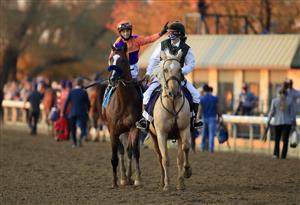 LEXINGTON, KENTUCKY - NOVEMBER 07:  John Velazquez celebrates after riding Authentic to victory in the Breeders' Cup Classic during 2020 Breeders' Cup at Keeneland on November 07, 2020 in Lexington, Kentucky. (Photo by Andy Lyons/Getty Images)