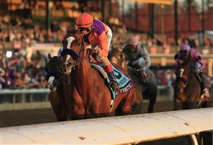 LEXINGTON, KENTUCKY - NOVEMBER 07:   Authentic with John Velazquez aboard runs to victory in the Breeders' Cup Classic during 2020 Breeders' Cup at Keeneland on November 07, 2020 in Lexington, Kentucky. (Photo by Andy Lyons/Getty Images)