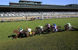 LEXINGTON, KENTUCKY - NOVEMBER 07:   The field runs on the front stretch in the Breeders,'Cup Filly and Mare Turf during 2020 Breeders' Cup at Keeneland on November 07, 2020 in Lexington, Kentucky. (Photo by Andy Lyons/Getty Images)