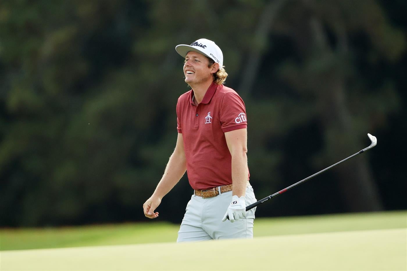 AUGUSTA, GEORGIA - NOVEMBER 15: Cameron Smith of Australia reacts to his shot on the 18th hole during the final round of the Masters at Augusta National Golf Club on November 15, 2020 in Augusta, Georgia. (Photo by Patrick Smith/Getty Images)