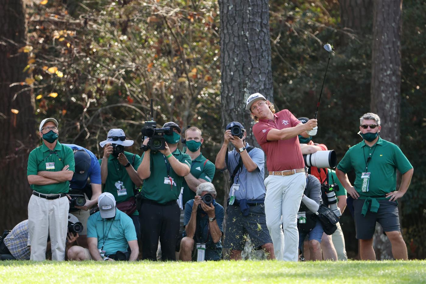 AUGUSTA, GEORGIA - NOVEMBER 15: Cameron Smith of Australia plays a shot on the 15th hole during the final round of the Masters at Augusta National Golf Club on November 15, 2020 in Augusta, Georgia. (Photo by Jamie Squire/Getty Images)