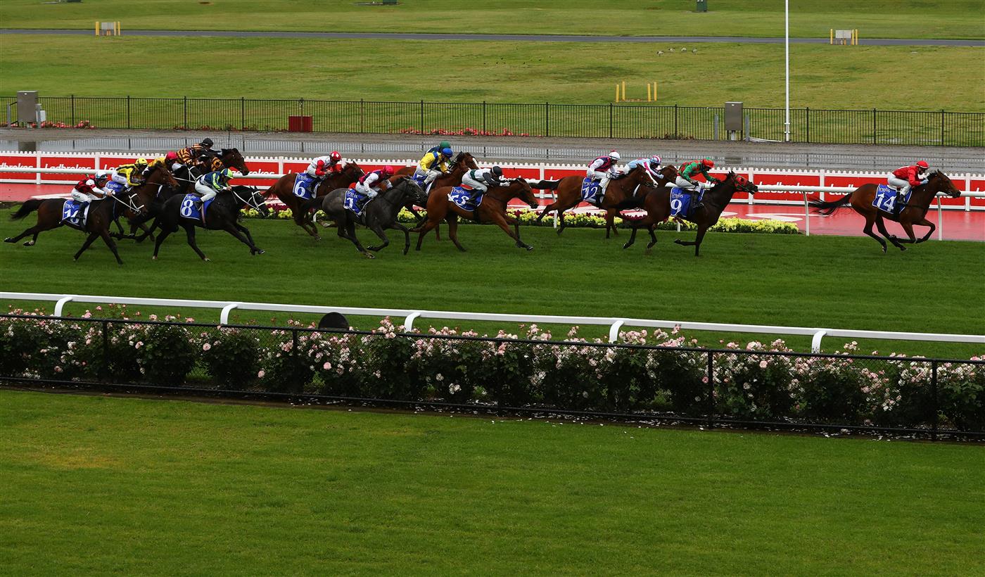Jamie Kah aboard Sneaky Five winning race two the Ingliss Banner during Melbourne Racing Cox Plate Day at Moonee Valley Racecourse (Getty Images)