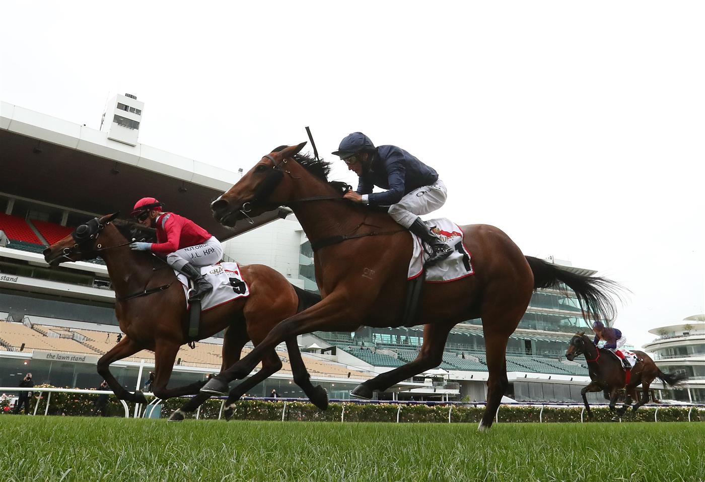 Jamie Kah riding Victoria Quay wins race two the G.h.Mumm Wakeful Stakes  during 2020 AAMI Victoria Derby Day at Flemington Racecourse (Getty Images)