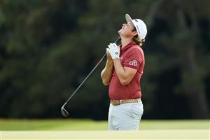 AUGUSTA, GEORGIA - NOVEMBER 15: Cameron Smith of Australia reacts to his shot on the 18th hole during the final round of the Masters at Augusta National Golf Club on November 15, 2020 in Augusta, Georgia. (Photo by Patrick Smith/Getty Images)