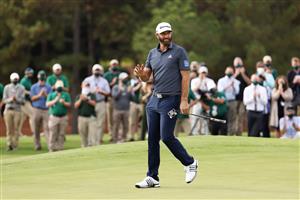 Dustin Johnson reacts on the 18th green after winning the Masters at Augusta National Golf Club (Photo by Getty Images)
