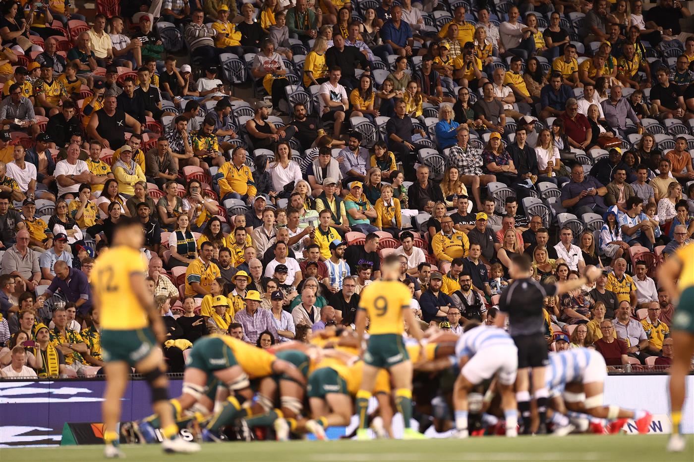 NEWCASTLE, AUSTRALIA - NOVEMBER 21: The crowd enjoy the game during the 2020 Tri-Nations match between the Australian Wallabies and the Argentina Pumas at McDonald Jones Stadium on November 21, 2020 in Newcastle, Australia. (Photo by Cameron Spencer/Getty Images)