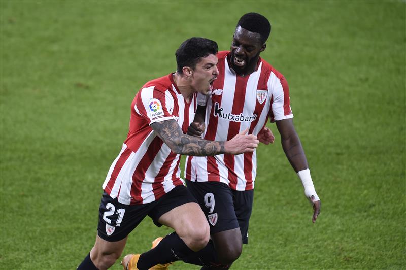 BILBAO, SPAIN - NOVEMBER 23: Ander Capa of Athletic Bilbao celebrates with Inaki William's after scoring their team's