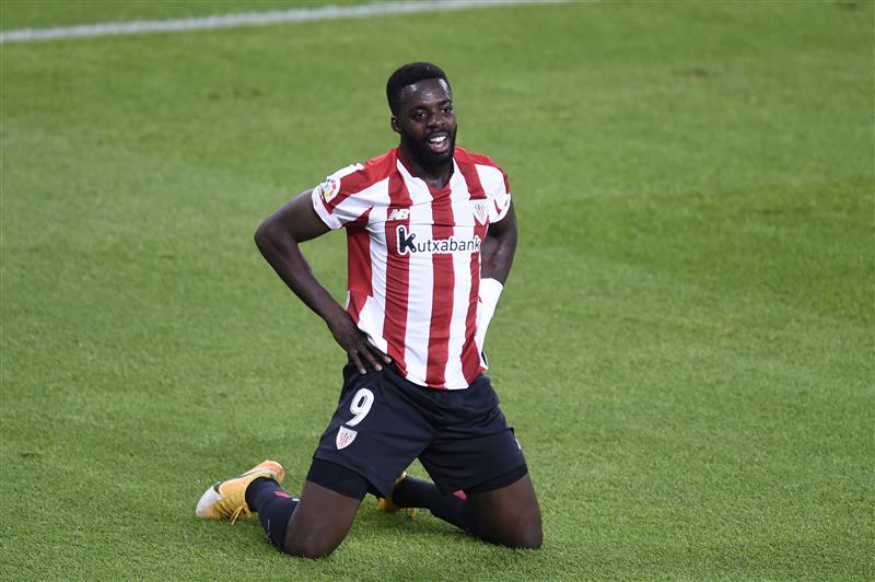 BILBAO, SPAIN - NOVEMBER 23: Inaki Williams of Athletic Bilbao reacts during the La Liga Santander match between Athletic Club and Real Betis at Estadio de San Mames on November 23, 2020 in Bilbao, Spain. Sporting stadiums around Spain remain under strict restrictions due to the Coronavirus Pandemic as Government social distancing laws prohibit fans inside venues resulting in games being played behind closed doors. (Photo by Juan Manuel Serrano Arce/Getty Images)