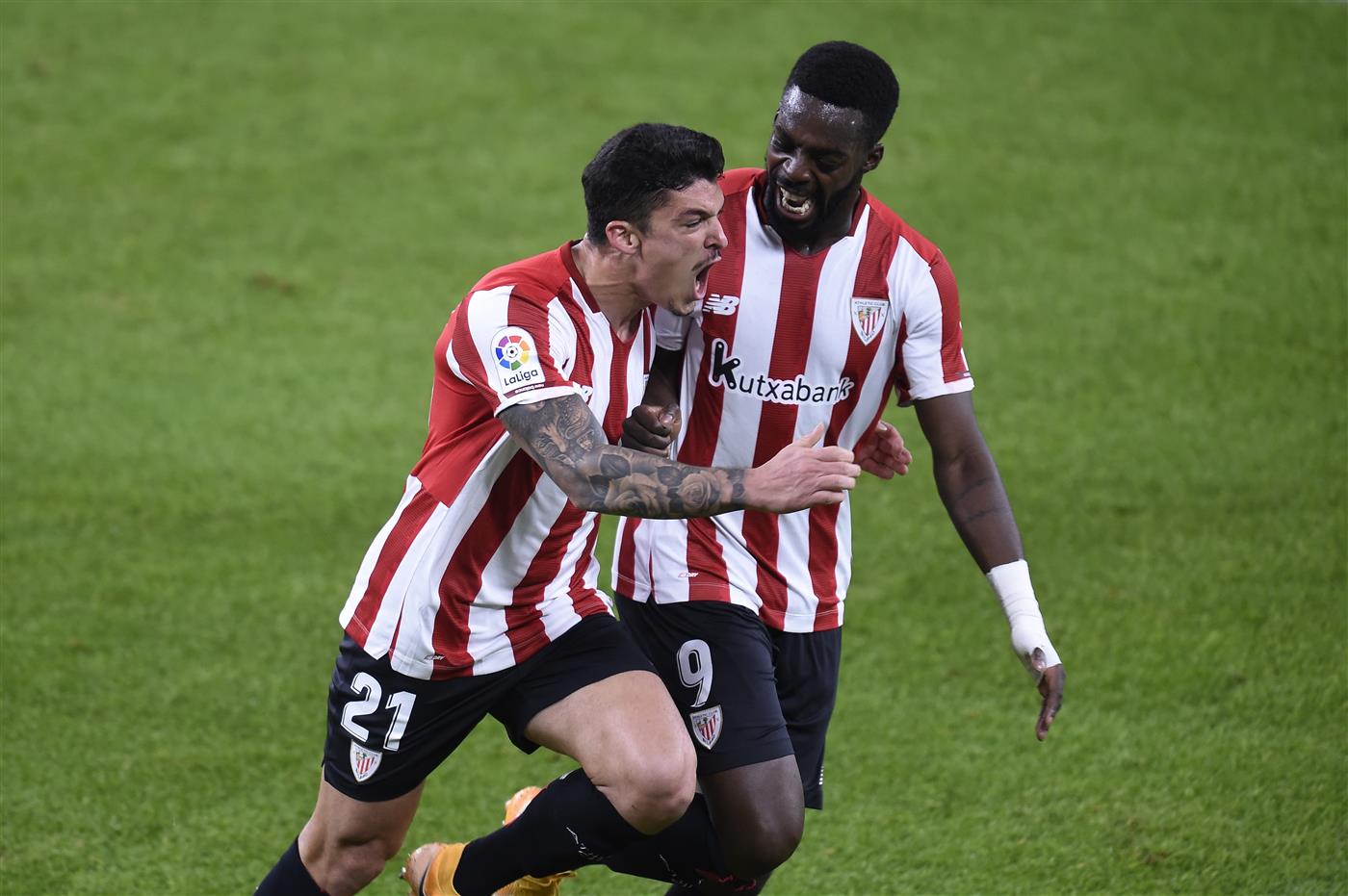 BILBAO, SPAIN - NOVEMBER 23: Ander Capa of Athletic Bilbao celebrates with Inaki Williams after scoring their team