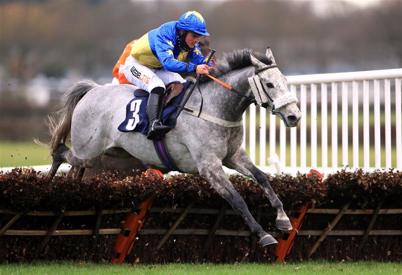 WETHERBY, UNITED KINGDOM - NOVEMBER 25: Giovanni Change and jockey Alexander Thorne clear a fence during the Visit injuredjockeys.co.uk For Christmas Cards Conditional Jockeys' Handicap Hurdle at Wetherby Racecourse on November 25, 2020 in Wetherby, England. (Photo by Mike Egerton - Pool/Getty Images)
