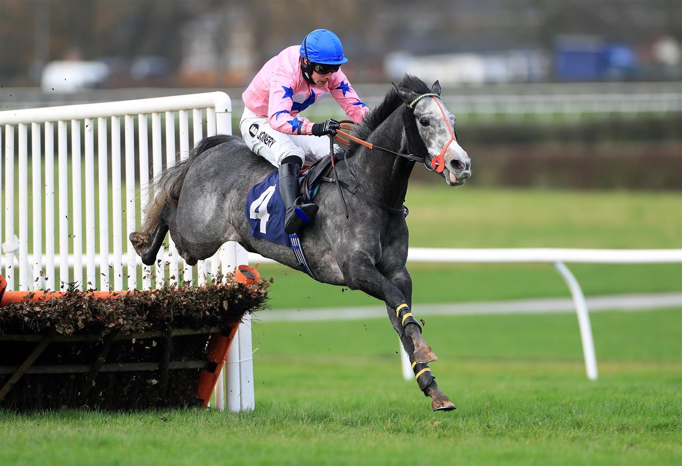 WETHERBY, UNITED KINGDOM - NOVEMBER 25: Mr Shady ridden by jockey Ryan Mania clears the last fence on the way to finishing second in the wetherbyracing.co.uk Juvenile Maiden Hurdle (Northern Lights Juvenile Series Qualifier) (GBB Race) at Wetherby Racecourse on November 25, 2020 in Wetherby, England. (Photo by Mike Egerton - Pool/Getty Images)