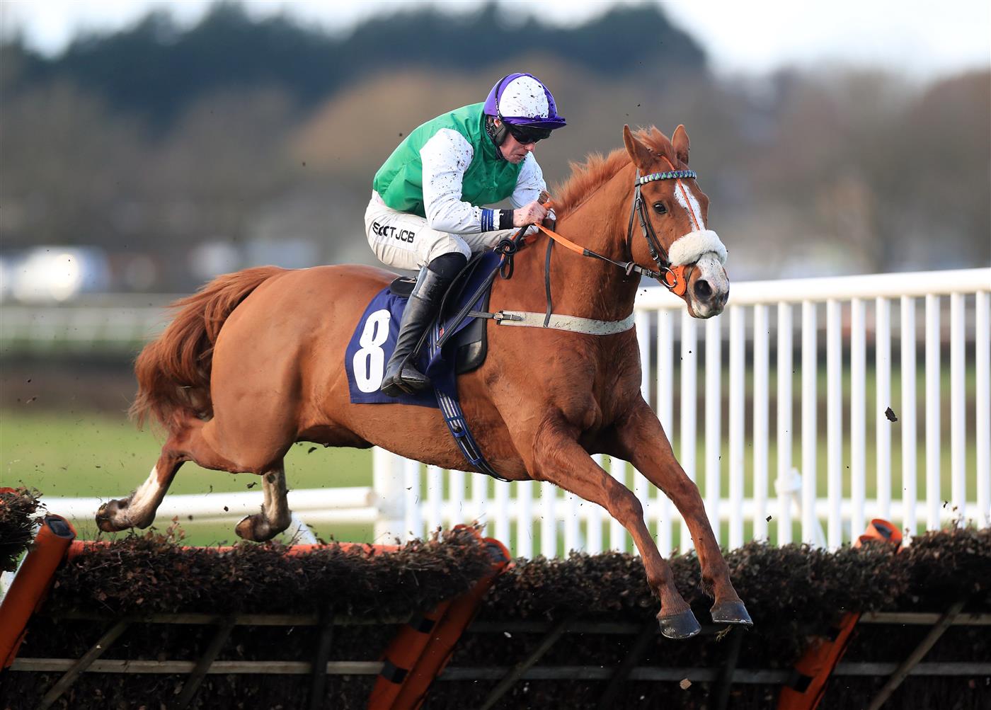WETHERBY, UNITED KINGDOM - NOVEMBER 25: Little Orange ridden by jockey Jamie Hamilton clear a fence during the Follow @racingtv On Twitter Novices' Hurdle (GBB Race) at Wetherby Racecourse on November 25, 2020 in Wetherby, England. (Photo by Mike Egerton - Pool/Getty Images)