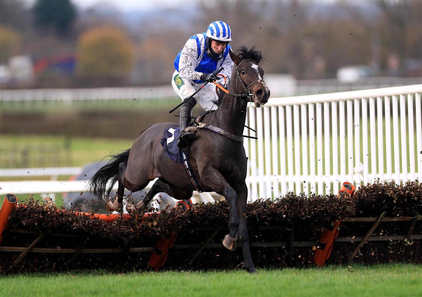 WETHERBY, UNITED KINGDOM - NOVEMBER 25: The Imposter ridden by jockey Danny Cook clear a fence during the wetherbyracing.co.uk Juvenile Maiden Hurdle (Northern Lights Juvenile Series Qualifier) (GBB Race) at Wetherby Racecourse on November 25, 2020 in Wetherby, England. (Photo by Mike Egerton - Pool/Getty Images)