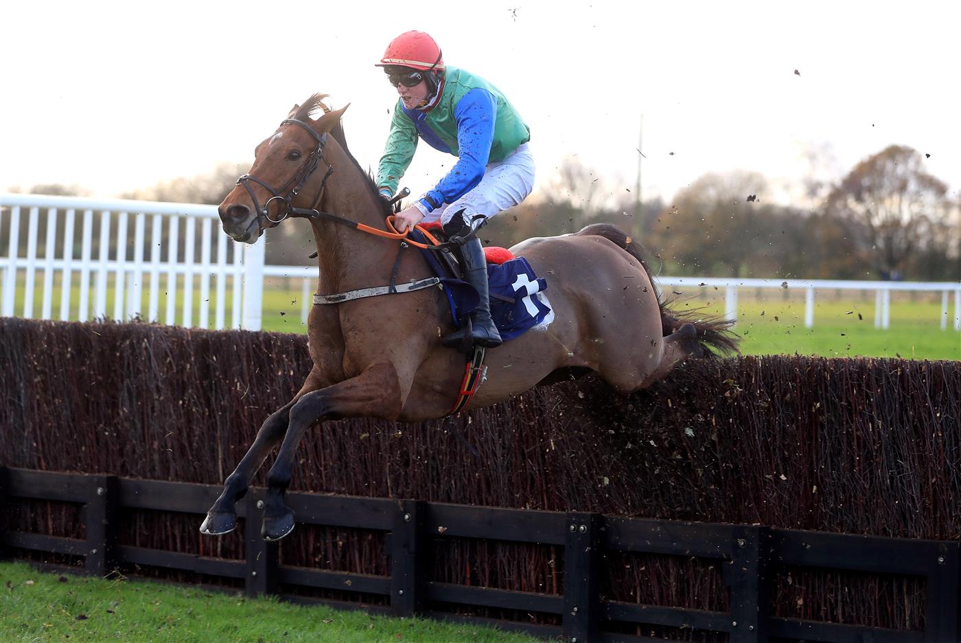 WETHERBY, UNITED KINGDOM - NOVEMBER 25: Born By The Sea ridden by jockey Jack G Gilligan clear a fence on the way to winning the Sixt Car Hire Intermediate Chase at Wetherby Racecourse on November 25, 2020 in Wetherby, England. (Photo by Mike Egerton - Pool/Getty Images)