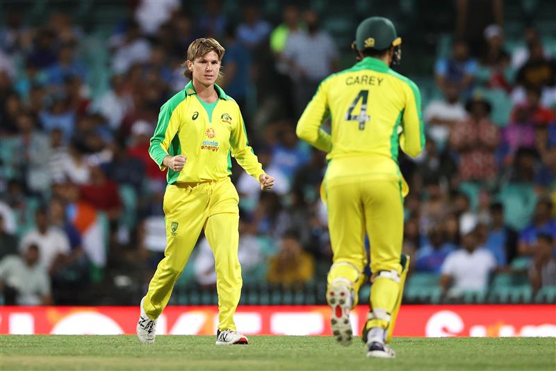 SYDNEY, AUSTRALIA - NOVEMBER 29: Adam Zampa of Australia celebrates dismissing KL Rahul of India during game two of the One Day International series between Australia and India at Sydney Cricket Ground on November 29, 2020 in Sydney, Australia. (Photo by Cameron Spencer/Getty Images)