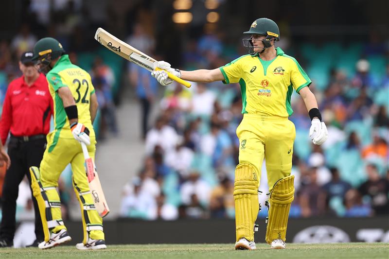 SYDNEY, AUSTRALIA - NOVEMBER 29: Marnus Labuschagne of Australia celebrates reaching 50 runs during game two of the One Day International series between Australia and India at Sydney Cricket Ground on November 29, 2020 in Sydney, Australia. (Photo by Ryan Pierse/Getty Images)