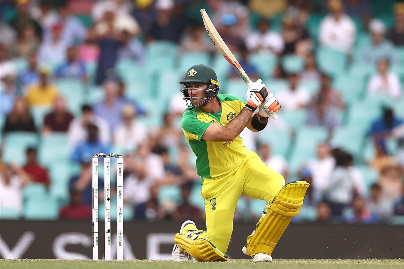 SYDNEY, AUSTRALIA - NOVEMBER 29: Glenn Maxwell of Australia bats during game two of the One Day International series between Australia and India at Sydney Cricket Ground on November 29, 2020 in Sydney, Australia. (Photo by Ryan Pierse/Getty Images)