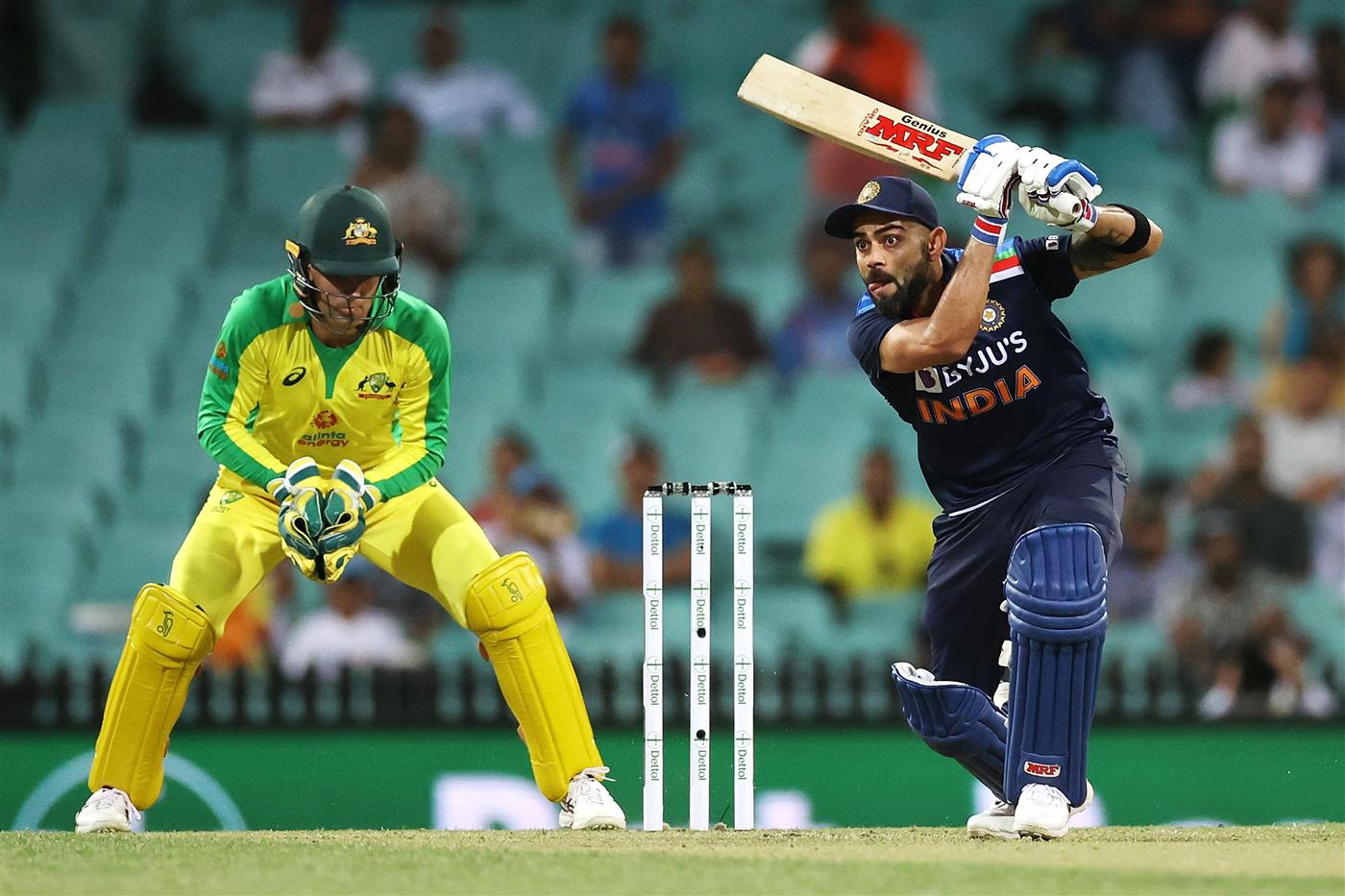 SYDNEY, AUSTRALIA - NOVEMBER 29: Virat Kohli of India bats during game two of the One Day International series between Australia and India at Sydney Cricket Ground on November 29, 2020 in Sydney, Australia. (Photo by Cameron Spencer/Getty Images)