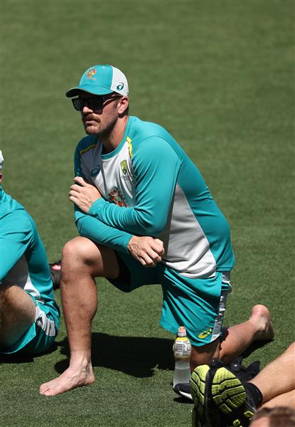 CANBERRA, AUSTRALIA - DECEMBER 01: Aaron Finch of Australia looks on during an Australian ODI nets session at Manuka Oval on December 01, 2020 in Canberra, Australia. (Photo by Ryan Pierse/Getty Images)