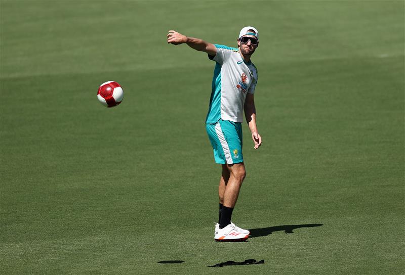 CANBERRA, AUSTRALIA - DECEMBER 01: Andrew Tye of Australia trains during an Australian ODI nets session at Manuka Oval on December 01, 2020 in Canberra, Australia. (Photo by Ryan Pierse/Getty Images)