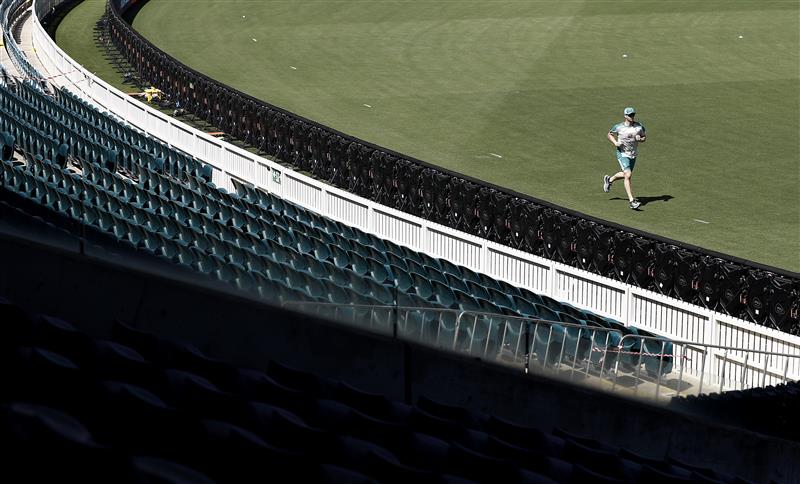 CANBERRA, AUSTRALIA - DECEMBER 01: Ashton Agar of Australia trains during an Australian ODI nets session at Manuka Oval on December 01, 2020 in Canberra, Australia. (Photo by Ryan Pierse/Getty Images)