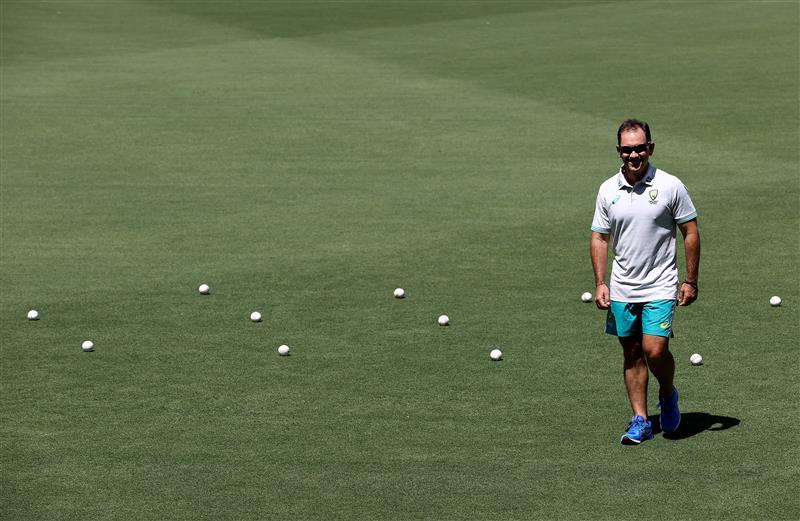 CANBERRA, AUSTRALIA - DECEMBER 01: Justin Langer, coach of Australia,  looks on during an Australian ODI nets session at Manuka Oval on December 01, 2020 in Canberra, Australia. (Photo by Ryan Pierse/Getty Images)