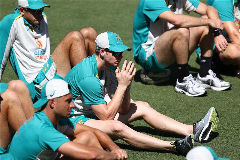 CANBERRA, AUSTRALIA - DECEMBER 01: Steve Smith of Australia looks on during an Australian ODI nets session at Manuka Oval on December 01, 2020 in Canberra, Australia. (Photo by Ryan Pierse/Getty Images)