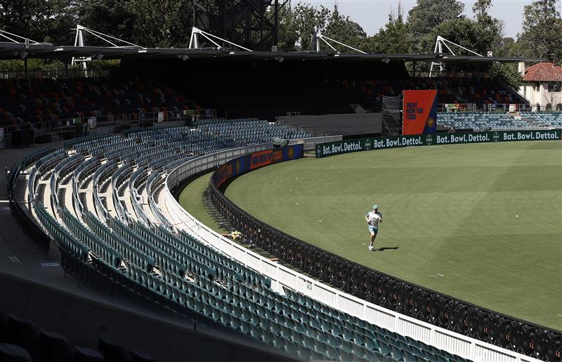CANBERRA, AUSTRALIA - DECEMBER 01: Steve Smith of Australia runs laps during an Australian ODI nets session at Manuka Oval on December 01, 2020 in Canberra, Australia. (Photo by Ryan Pierse/Getty Images)