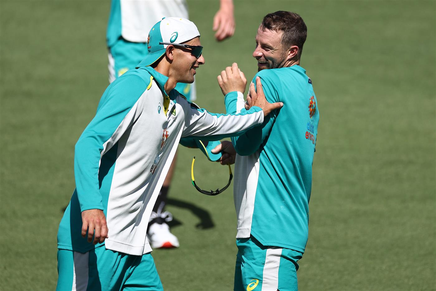 CANBERRA, AUSTRALIA - DECEMBER 01: Ashton Agar and Matthew Wade of Australia train during an Australian ODI nets session at Manuka Oval on December 01, 2020 in Canberra, Australia. (Photo by Ryan Pierse/Getty Images)