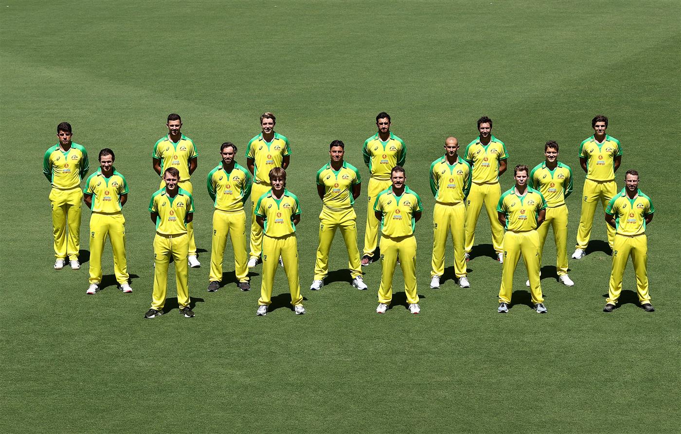 CANBERRA, AUSTRALIA - DECEMBER 01: The Australian ODI team pose for a team photo at Manuka Oval on December 01, 2020 in Canberra, Australia. (Photo by Ryan Pierse/Getty Images)