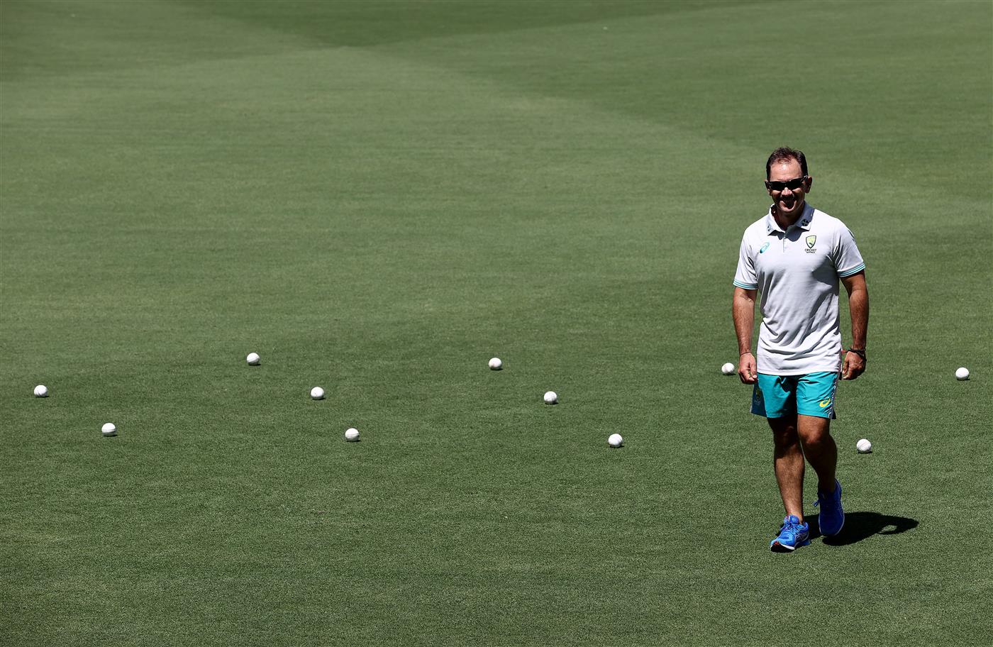 CANBERRA, AUSTRALIA - DECEMBER 01: Justin Langer, coach of Australia,  looks on during an Australian ODI nets session at Manuka Oval on December 01, 2020 in Canberra, Australia. (Photo by Ryan Pierse/Getty Images)
